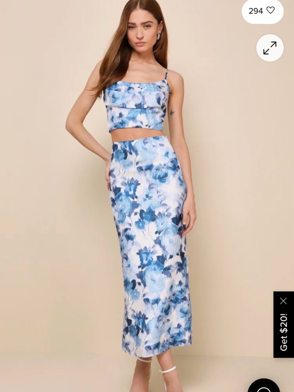 Lulu's Blue Floral Satin Maxi Skirt